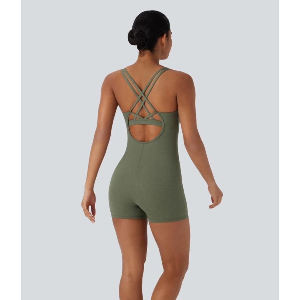 HALARA Olive Green Strappy Back Romper Jumpsuit